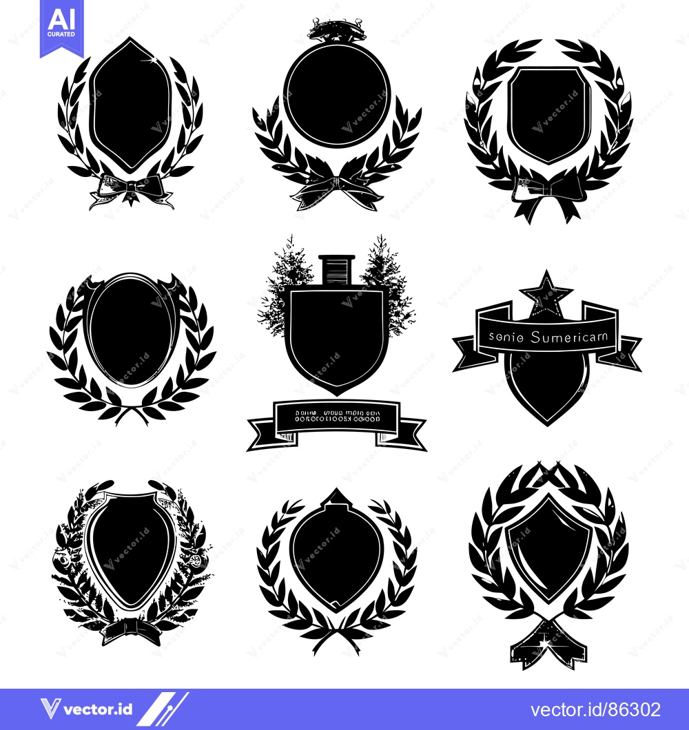 Premium Vector dari Collection of Black and White Shield and Laurel Wreath Designs