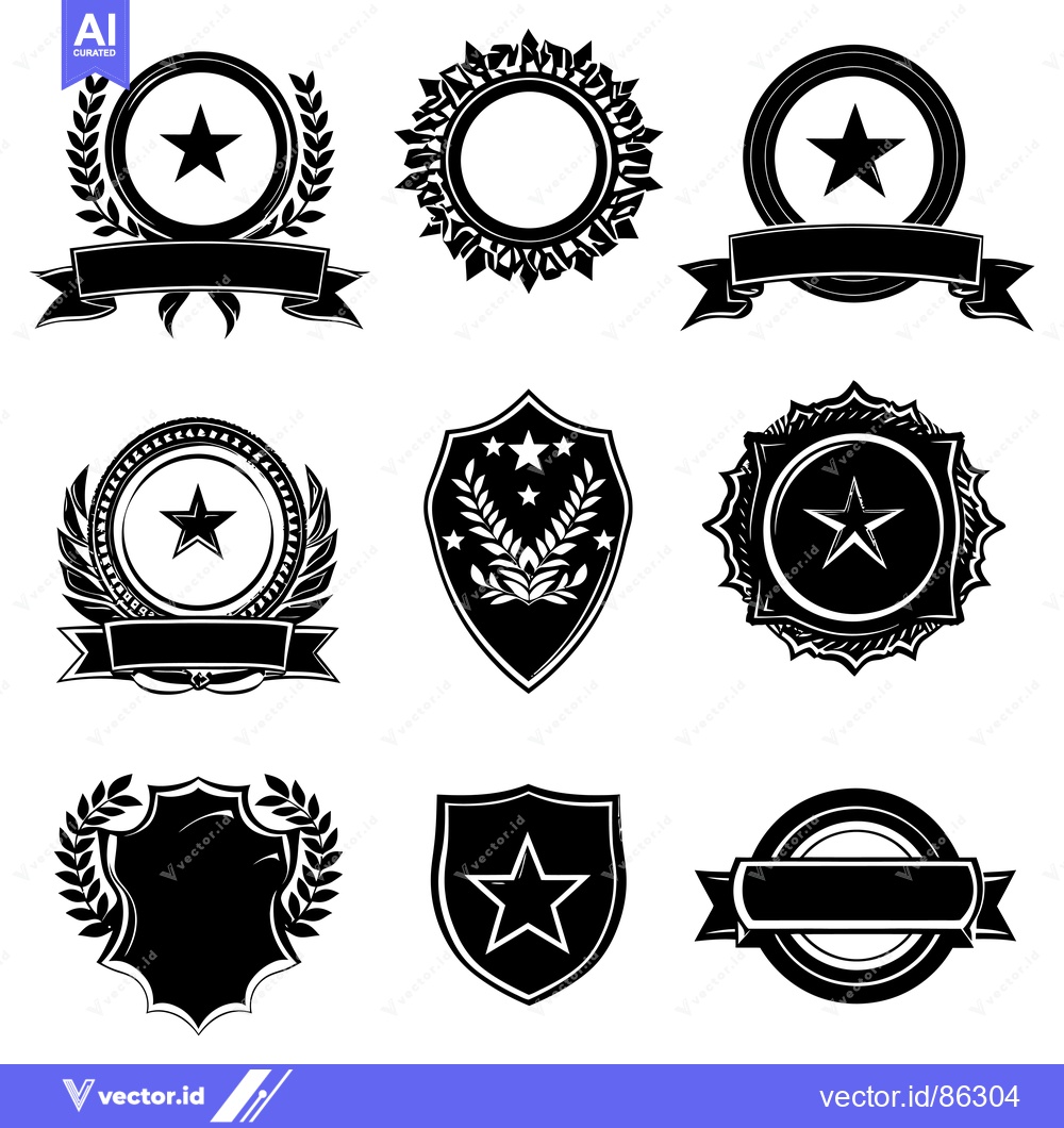 Premium Vector dari Collection of Nine Black and White Star-Themed Emblems