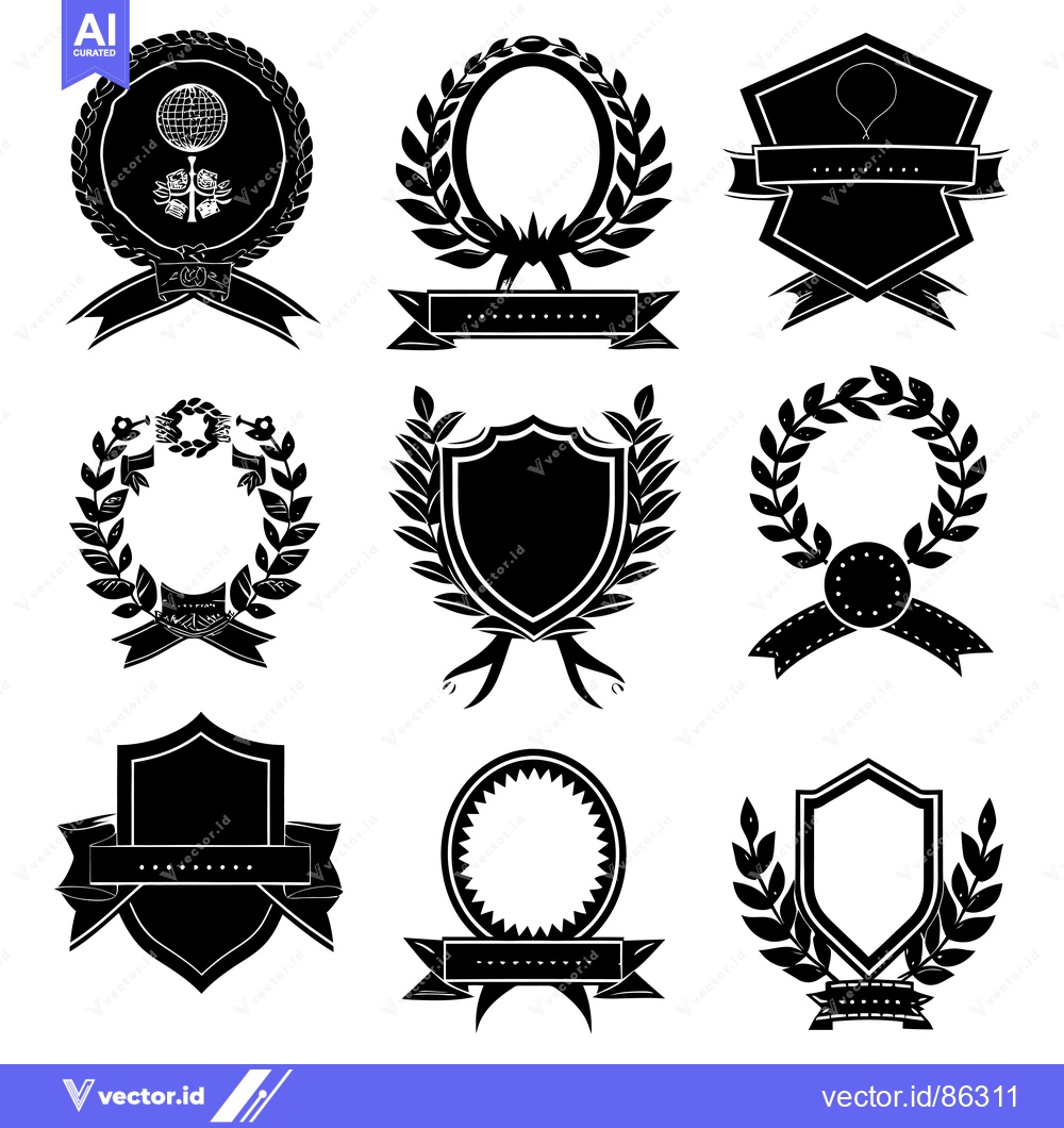 Premium Vector of Collection of Blank Black and White Award Badges with Ribbons and Laur