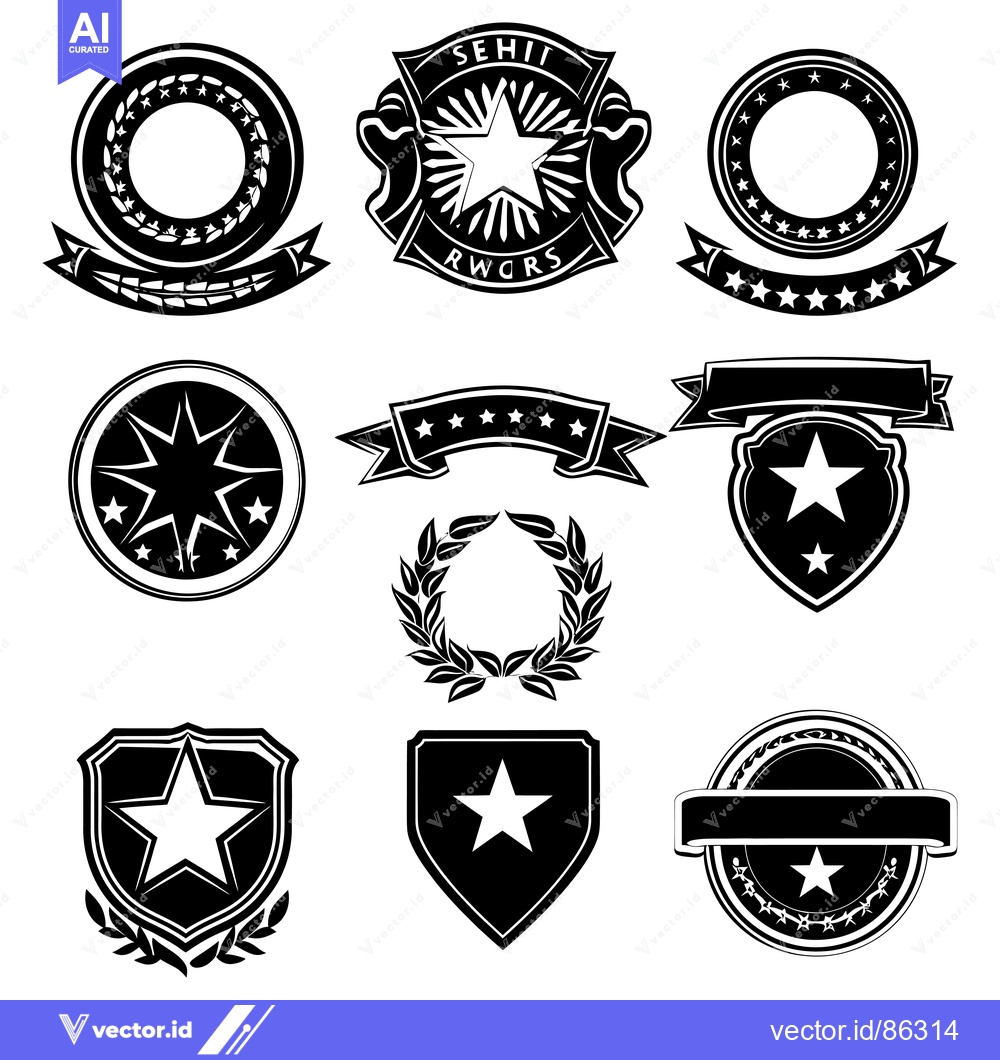 Premium Vector dari Collection of Black and White Star-Themed Badges and Emblems