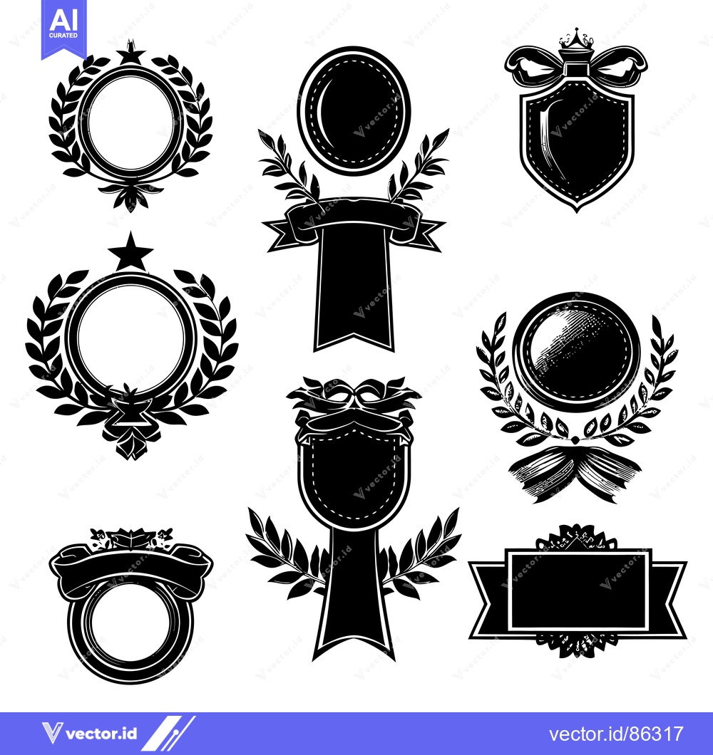 Premium Vector dari Collection of Black and White Blank Frames, Shields, and Ribbons with