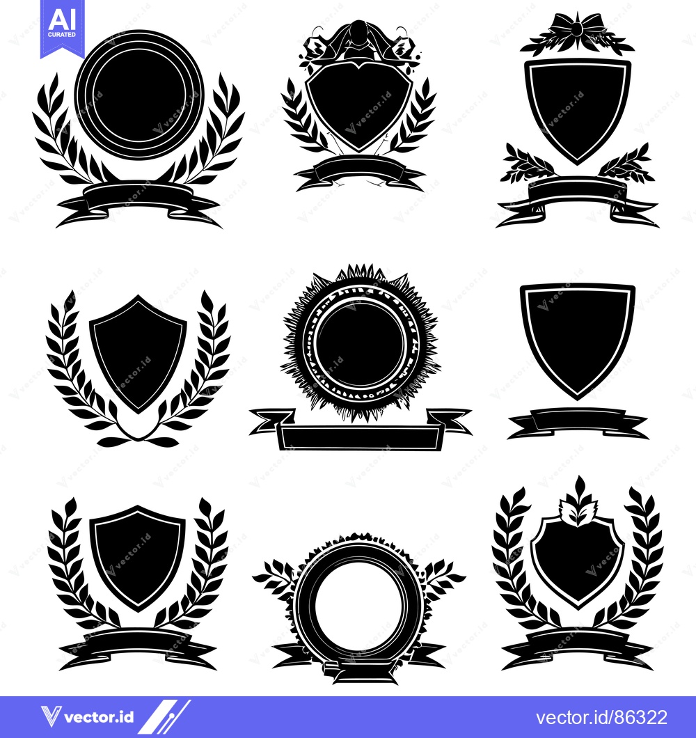 Premium Vector dari Blank Black and White Shields, Wreaths, and Ribbons