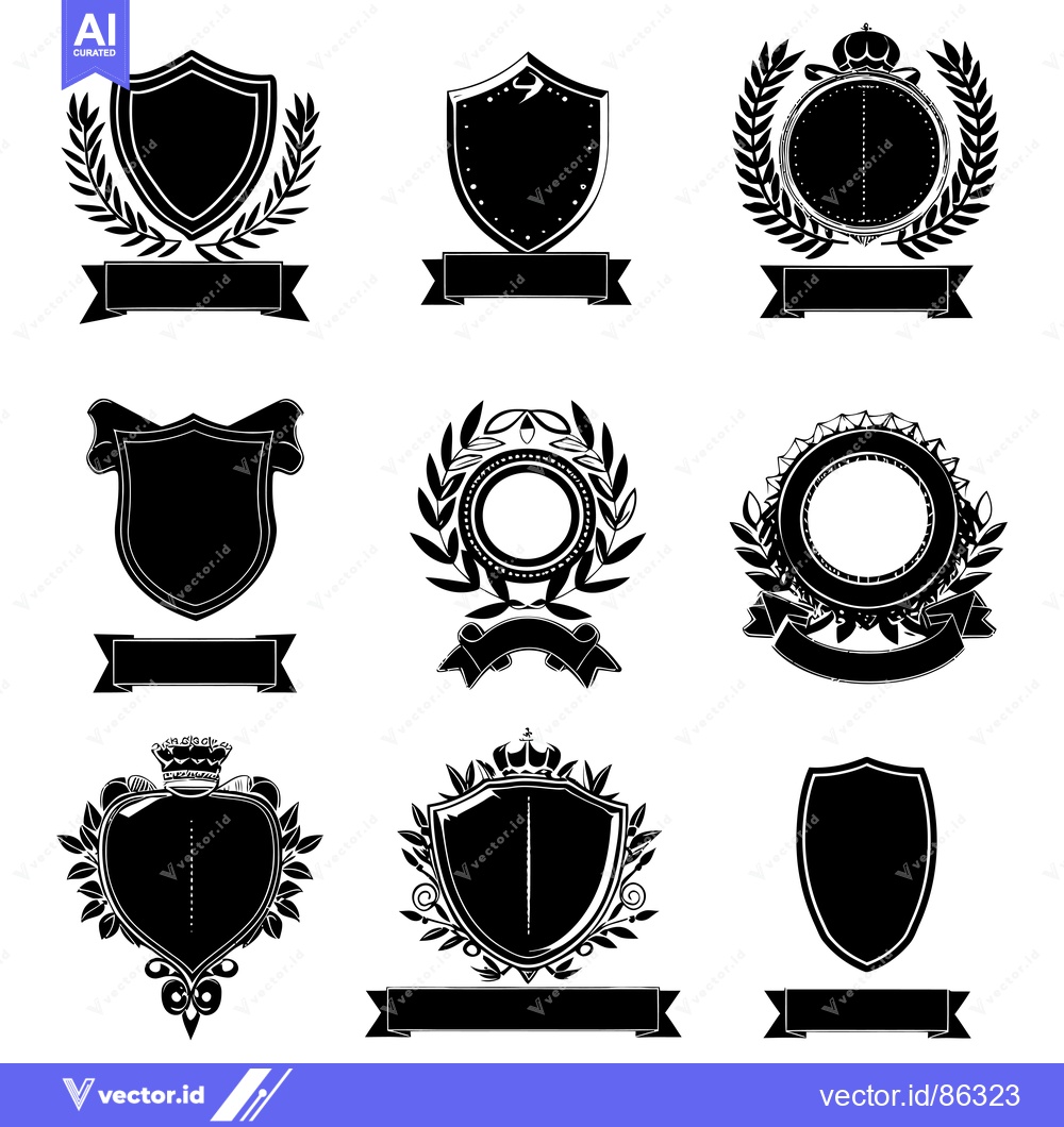 Premium Vector of Collection of Blank Shields, Crowns, and Laurels