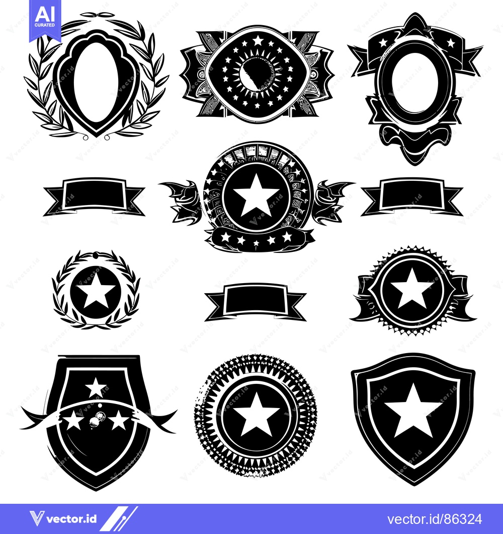 Premium Vector of Collection of Black and White Star-Themed Badges and Emblems