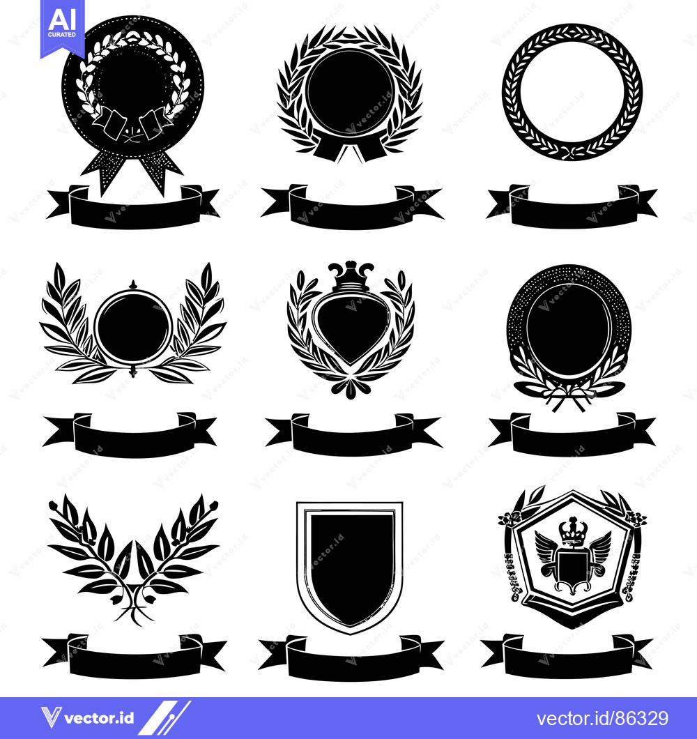 Premium Vector of Collection of Blank Black and White Award and Achievement Emblems