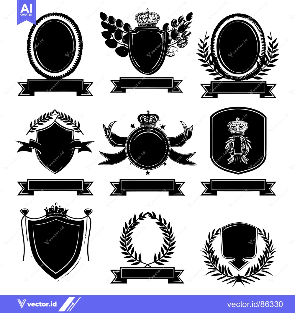 Premium Vector dari Collection of Blank Black and White Heraldic Crests and Shields