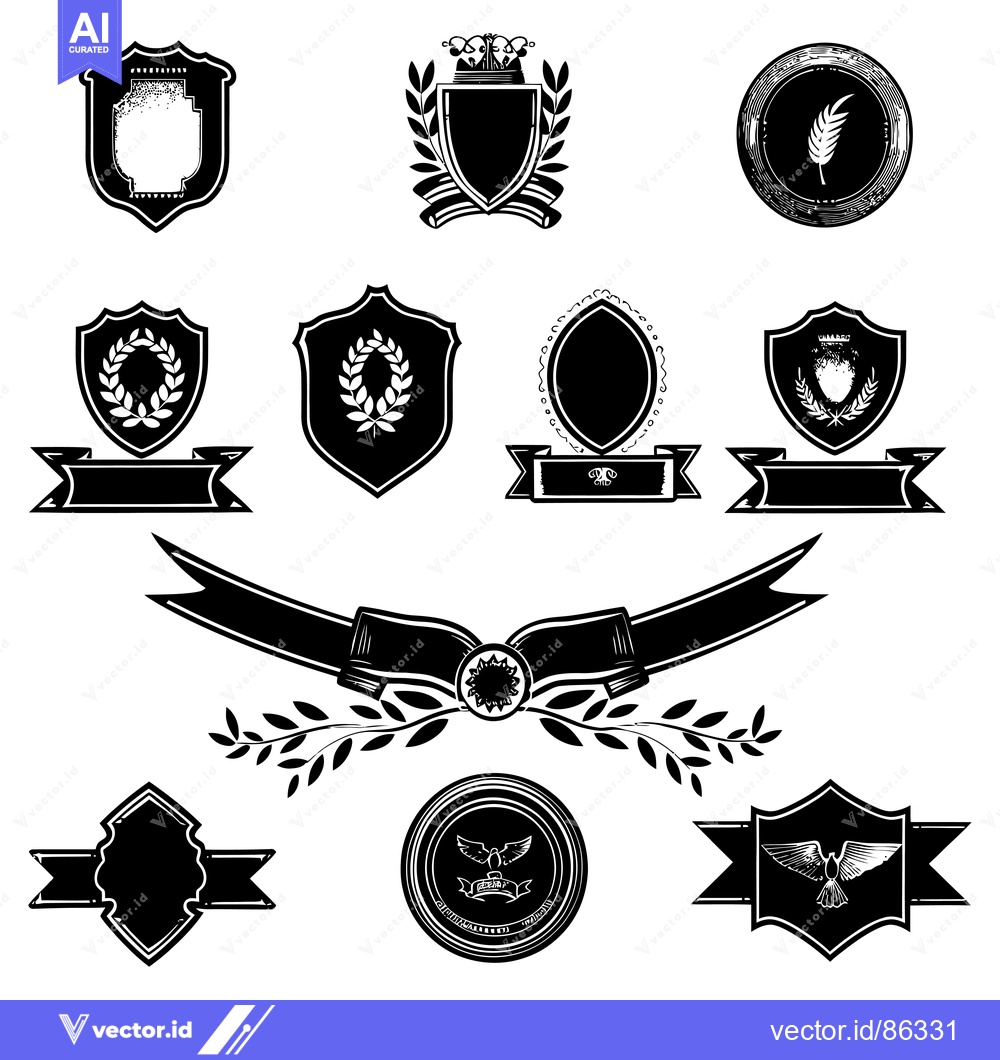 Premium Vector dari Collection of Black and White Vintage Emblems and Shields