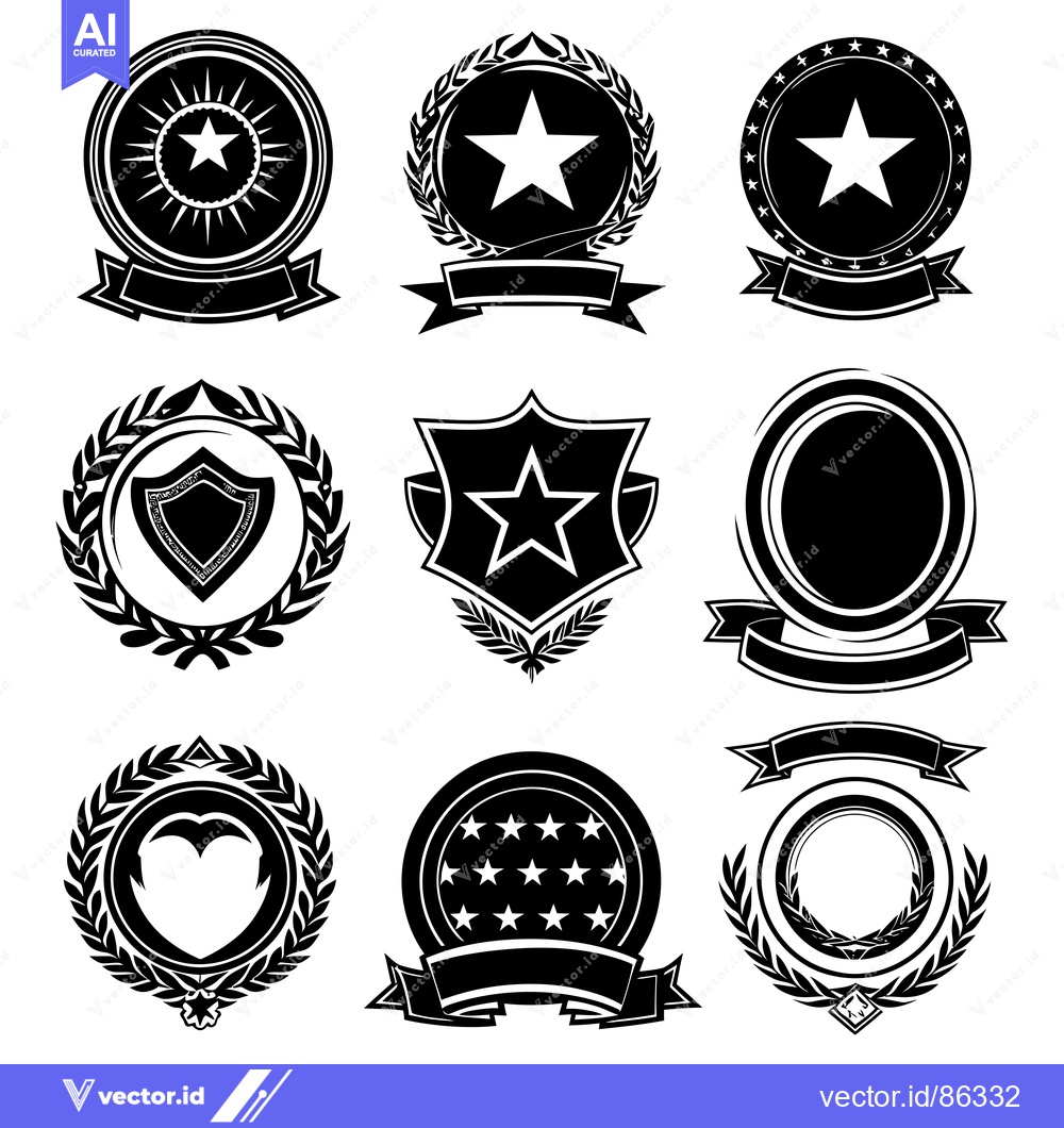 Premium Vector of Collection of Black and White Award Badges with Stars, Laurels, and Ri