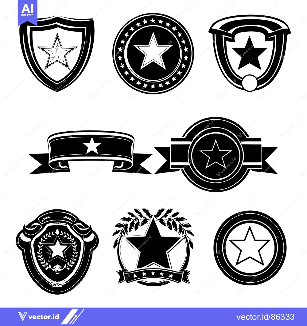 Premium Vector dari A Collection of Black and White Star-Shaped Emblems