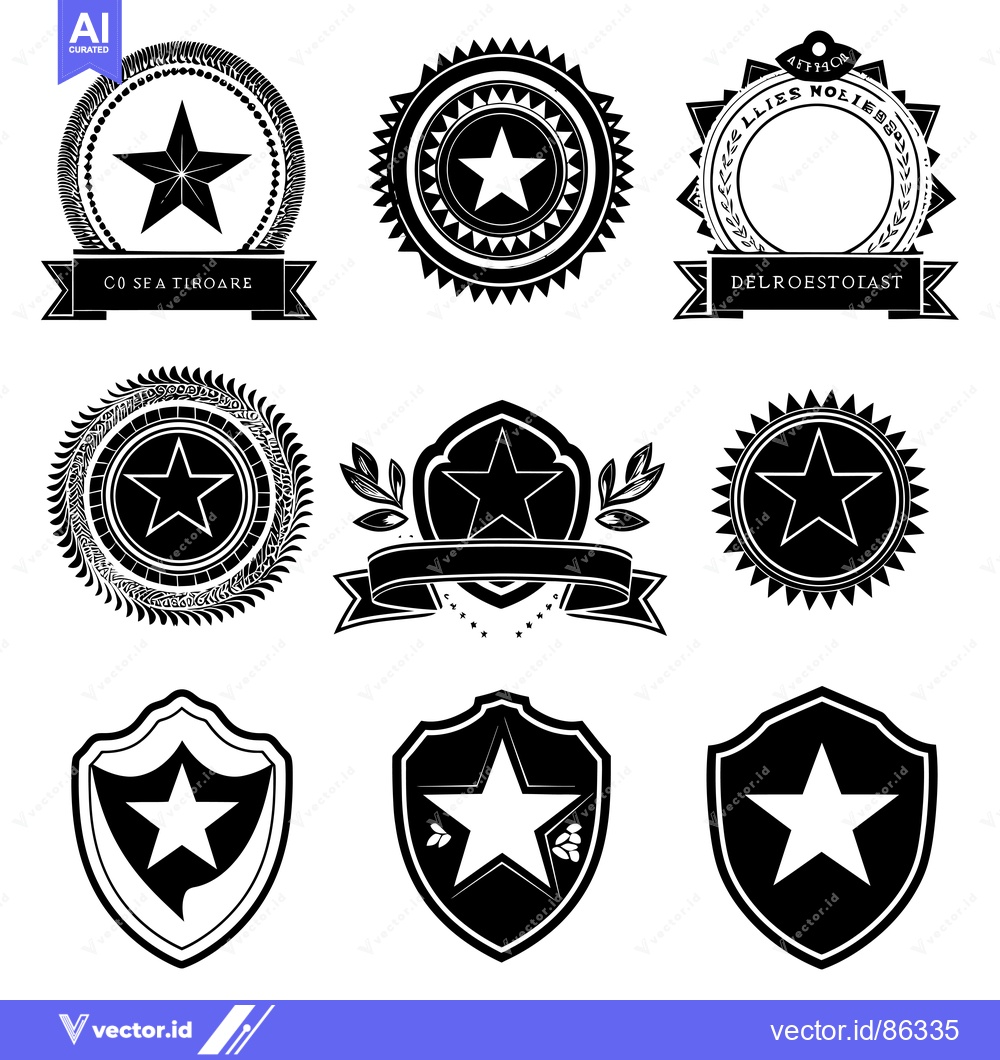 Premium Vector dari A Collection of Black and White Star-Shaped Emblems with Various Desig