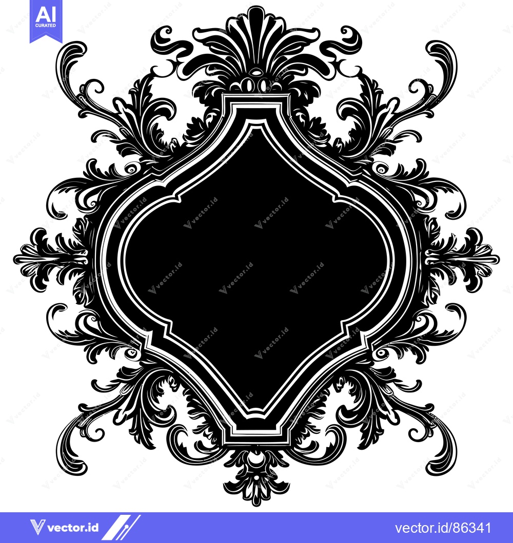 Premium Vector dari Ornate Black and White Floral Frame with Blank Center