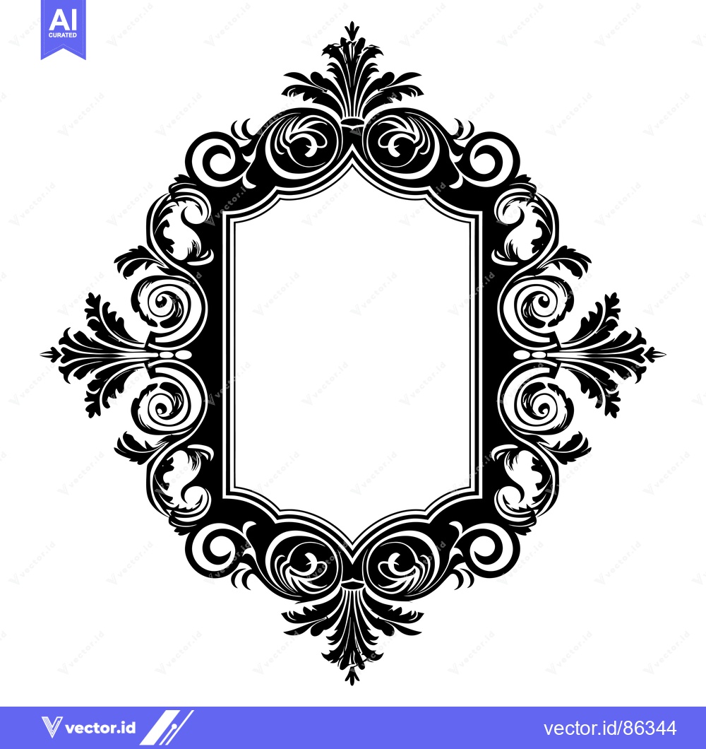 Premium Vector dari Ornate Black and White Frame with Swirls and Foliage