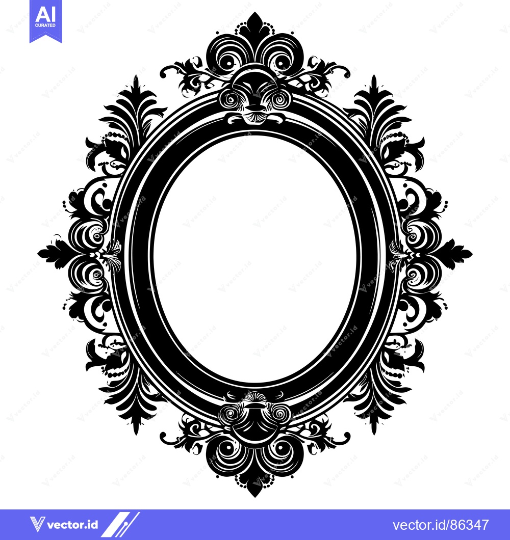 Premium Vector of Ornate Black and White Oval Frame with Floral Design