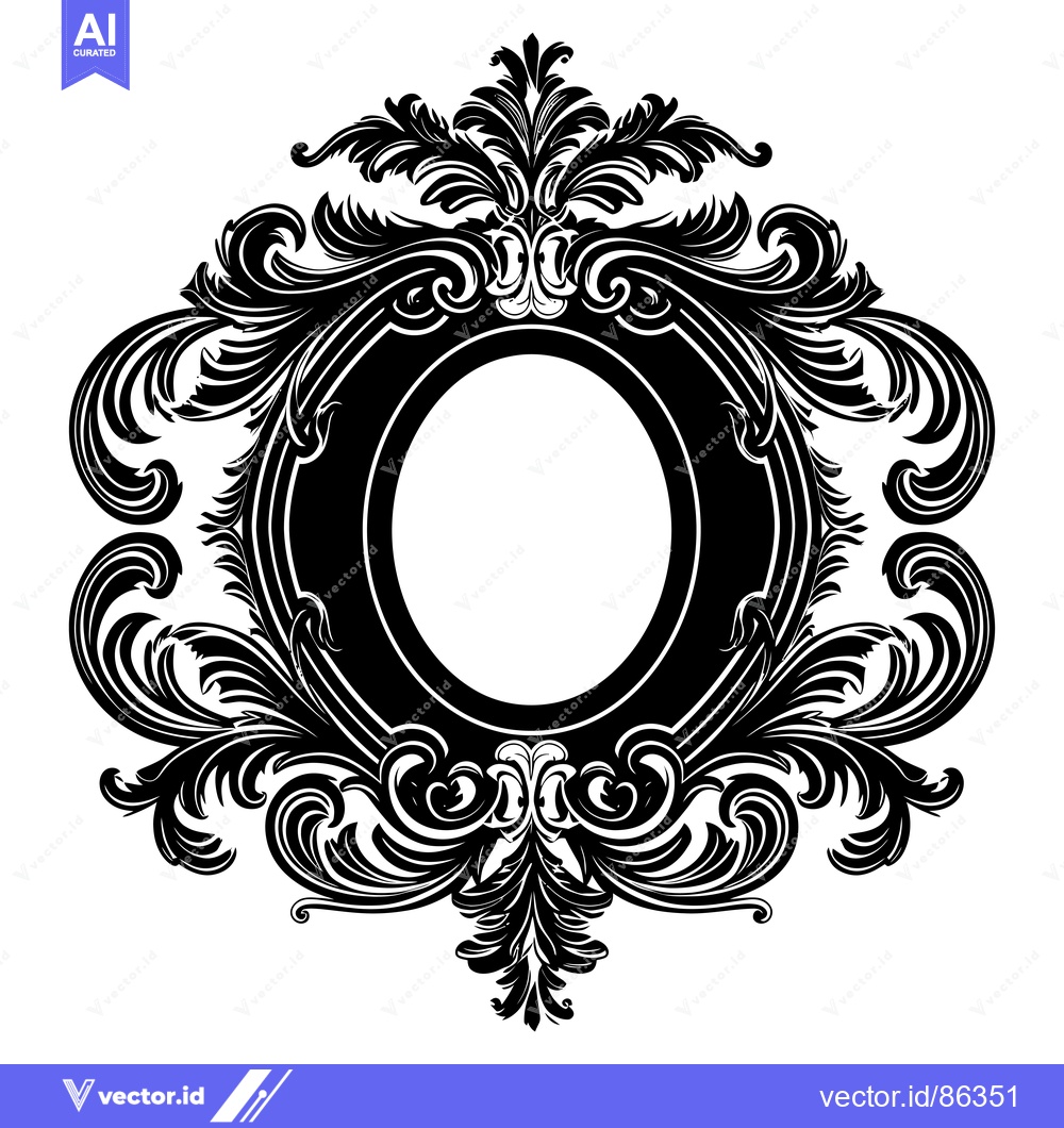 Premium Vector of Ornate Black and White Oval Frame with Floral Motifs