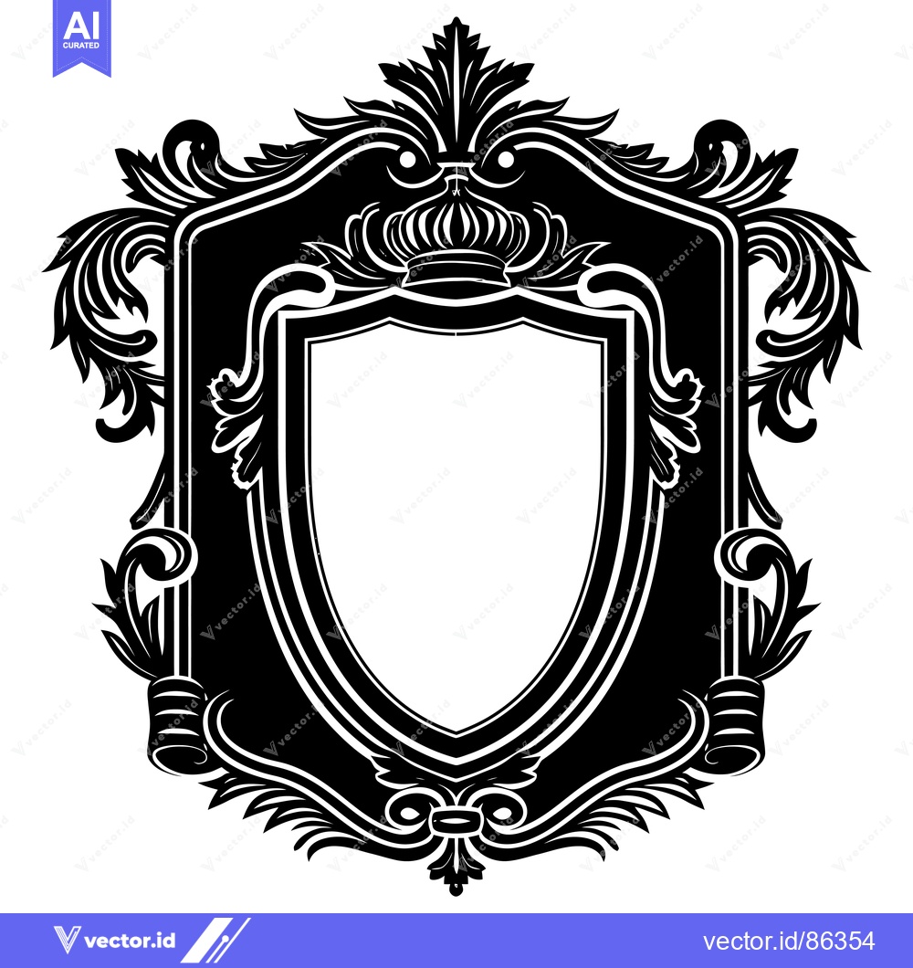Premium Vector dari Ornate Shield Crest with Crown and Floral Flourishes