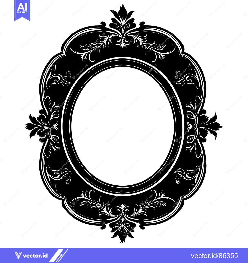 Premium Vector of Ornate Black and White Oval Frame with Floral Motifs