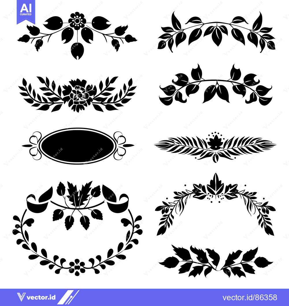 Premium Vector of Set of Black Floral Design Elements with Branches, Leaves, and Flowers