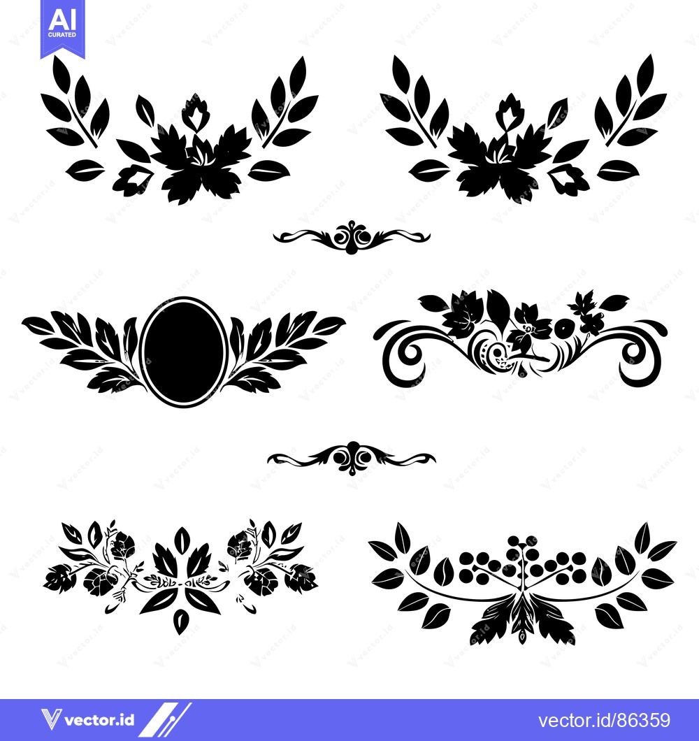 Premium Vector of Black and White Floral Design Elements with Leaves and Berries