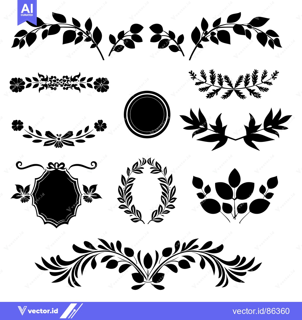 Premium Vector dari Black and White Floral and Leaf Design Elements
