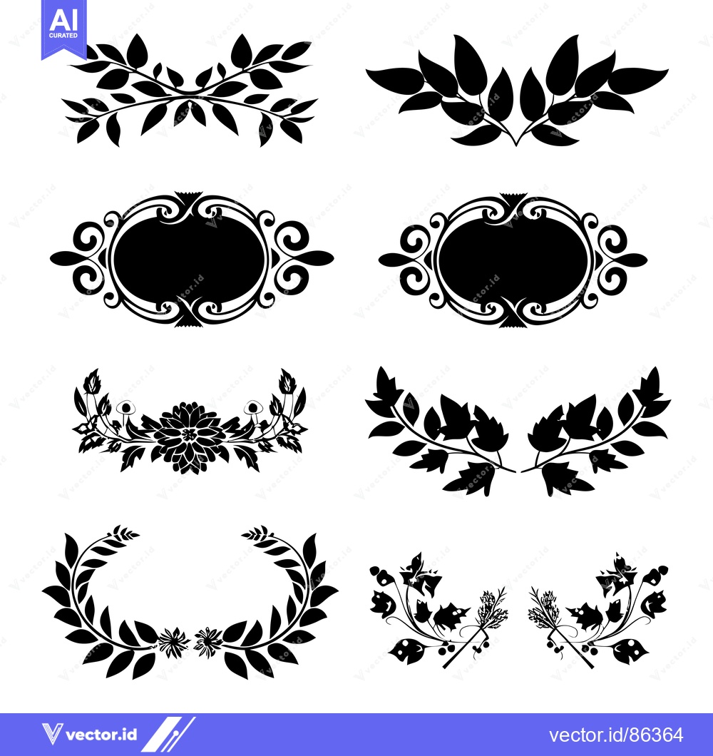 Premium Vector of A Set of Black and White Floral and Foliage Design Elements