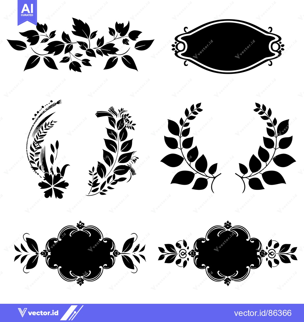 Premium Vector dari A Set of Black Floral Design Elements for Decoration