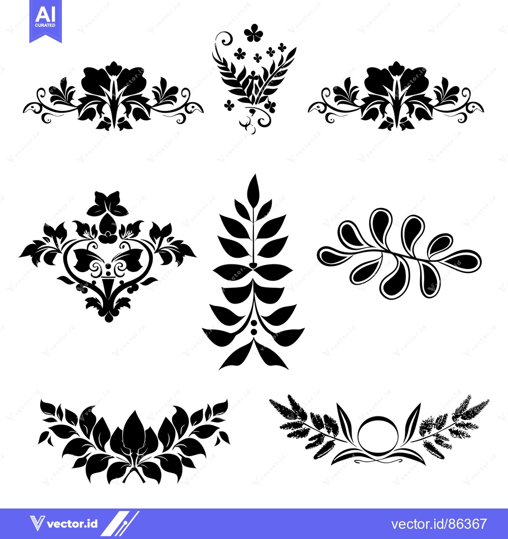 Premium Vector dari Collection of Black and White Floral Design Elements