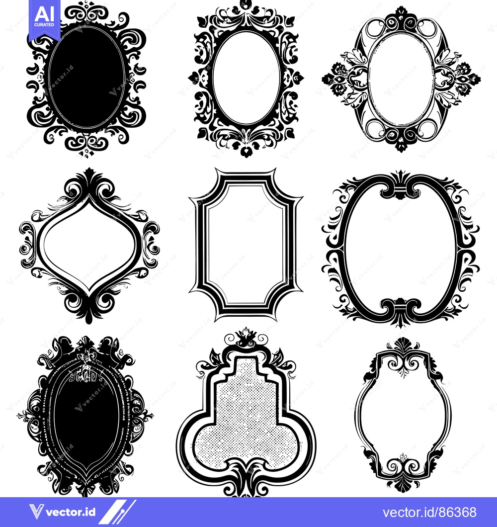 Premium Vector dari Nine Ornate Black and White Frames with Floral Designs