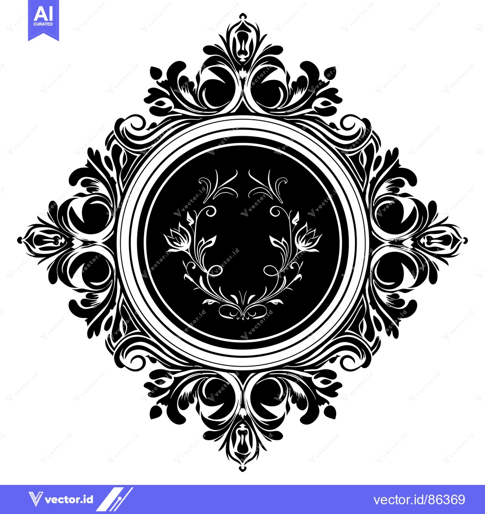 Premium Vector dari Ornate black and white floral frame with a circular center