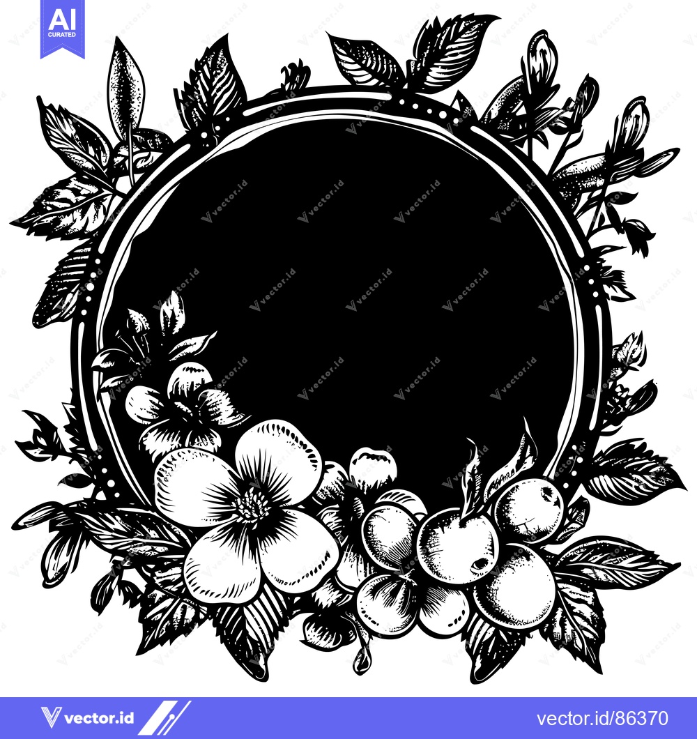 Premium Vector dari Black and White Floral Frame with Circular Center