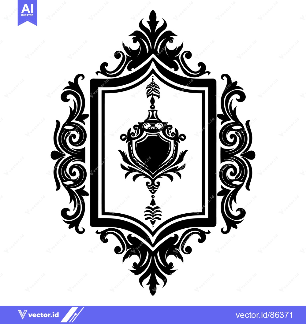 Premium Vector dari Black and White Ornate Frame with Shield and Flourishes