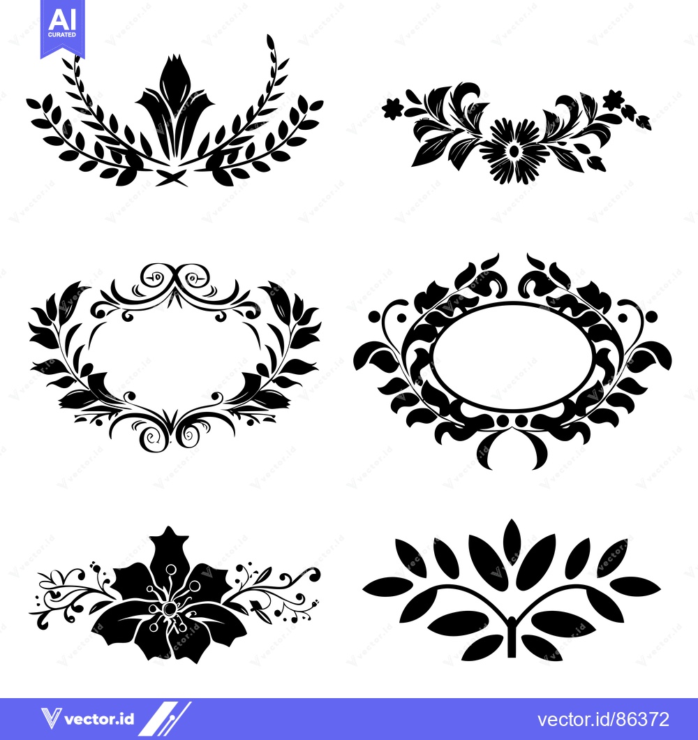 Premium Vector of A Set of Five Black and White Floral Designs