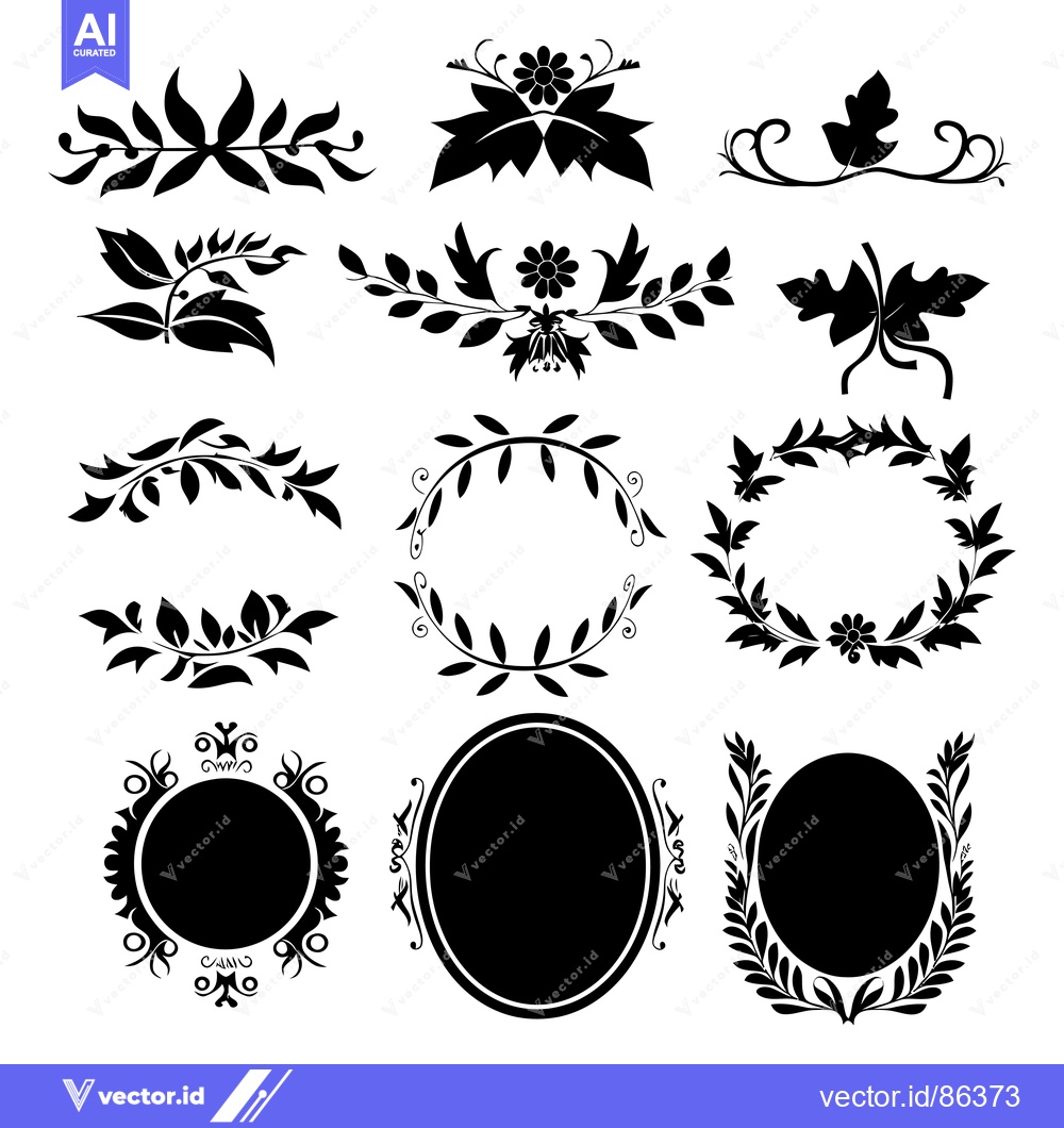 Premium Vector dari Collection of Black and White Floral Design Elements
