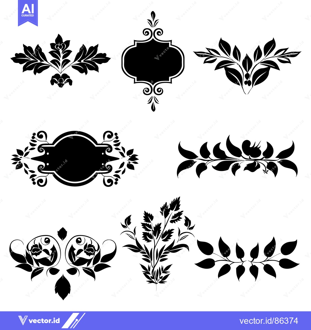 Premium Vector dari Collection of Black and White Floral and Frame Design Elements