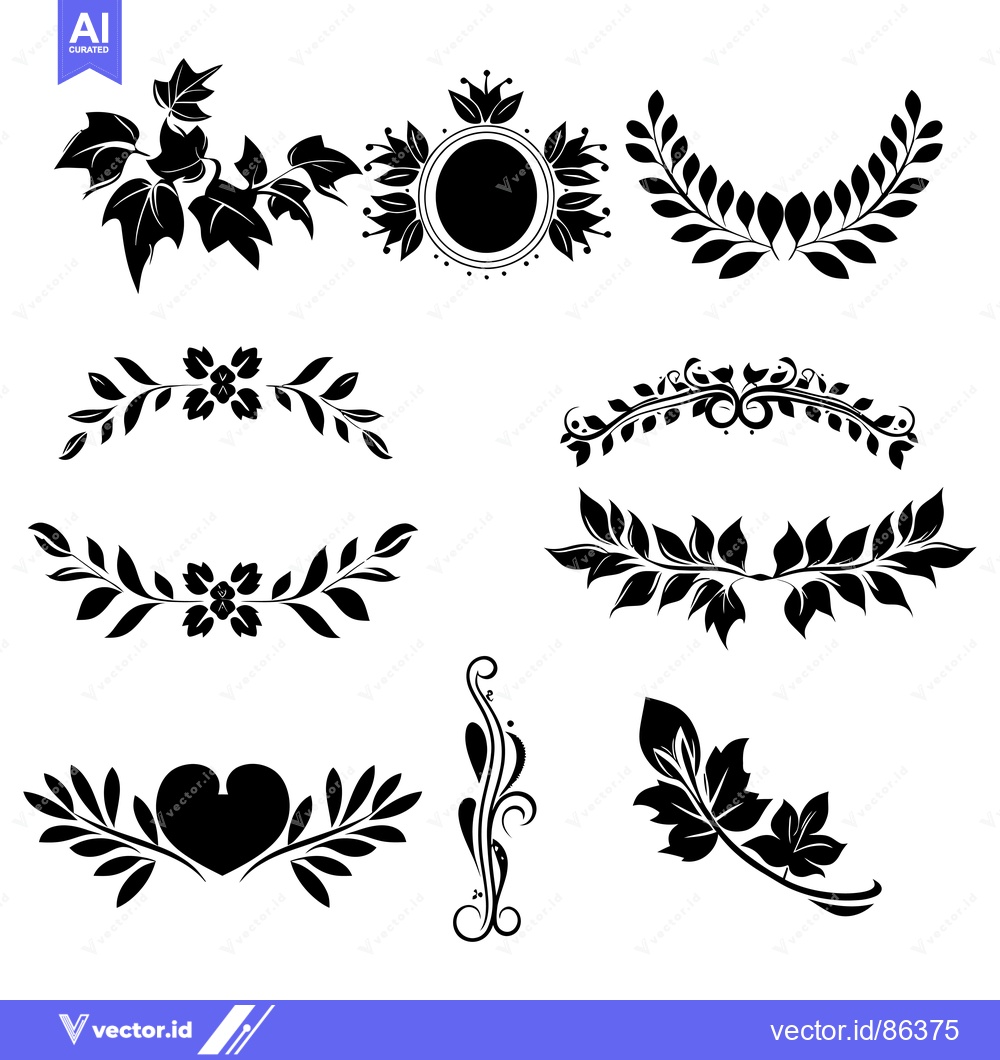 Premium Vector dari Set of Black and White Floral Design Elements