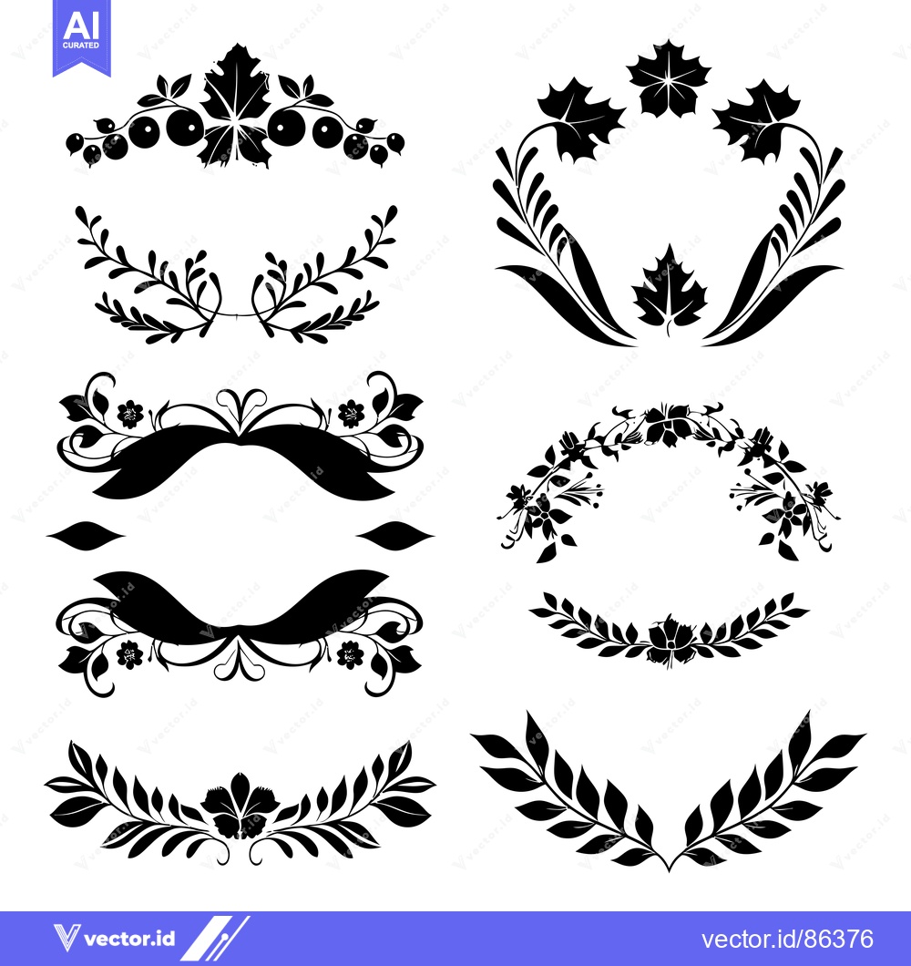 Premium Vector dari Set of Black and White Floral Decorative Elements