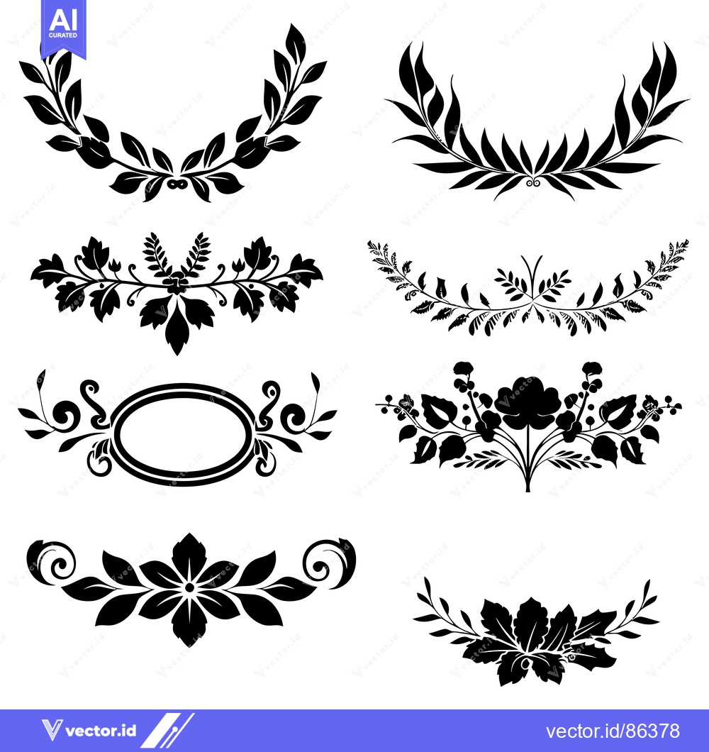 Premium Vector dari A Collection of Eight Black and White Floral Designs
