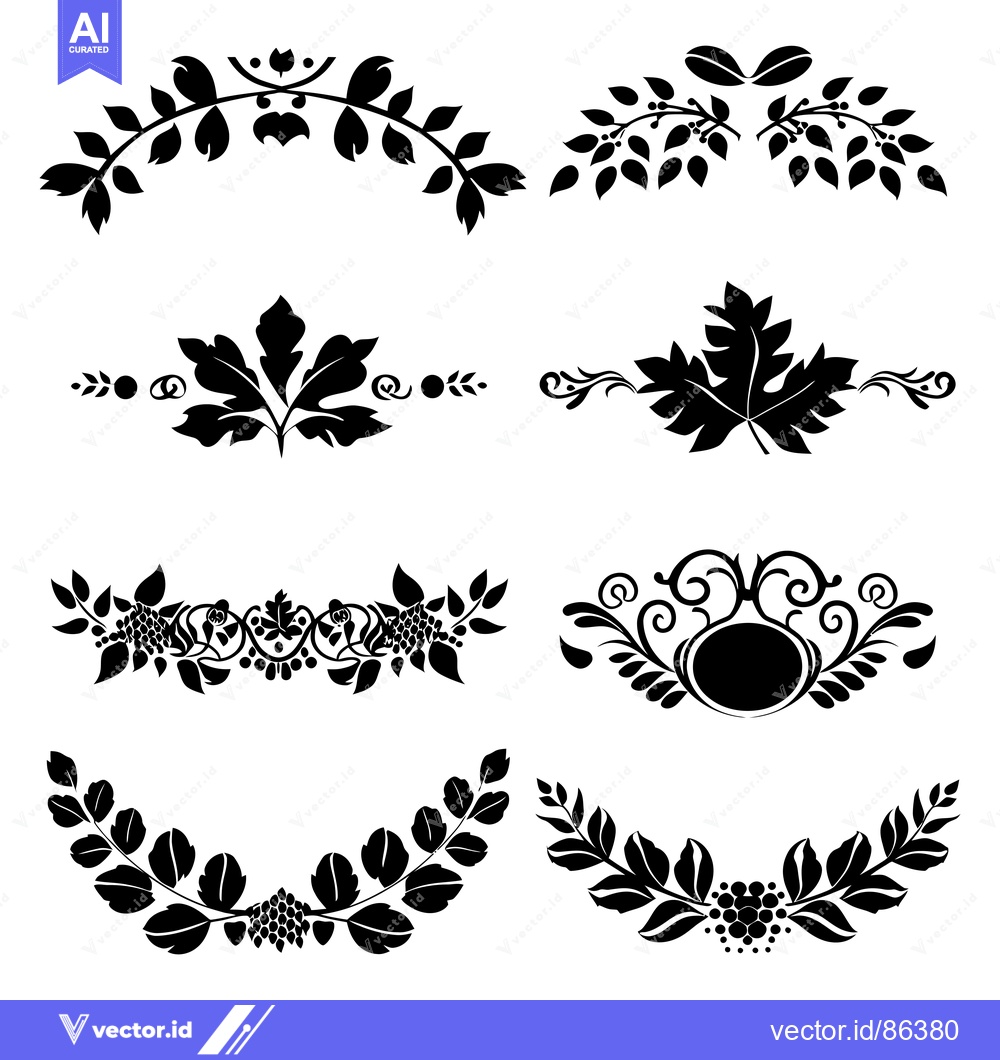 Premium Vector dari Six Black and White Floral Designs with Leaves and Berries