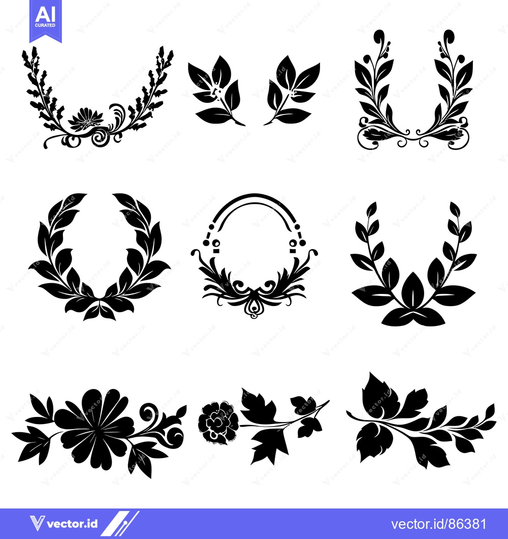 Premium Vector of Set of Black and White Floral and Branch Silhouettes