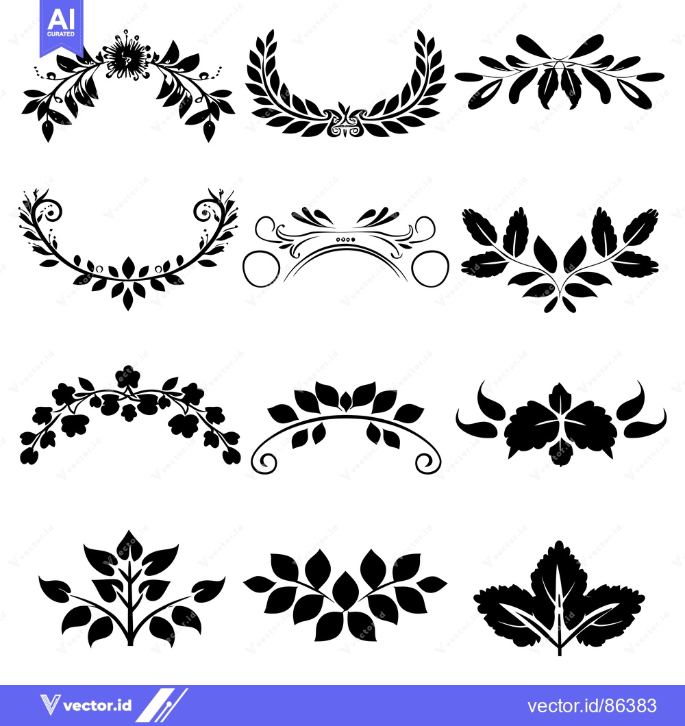 Premium Vector of A Set of Black and White Floral and Leaf Designs