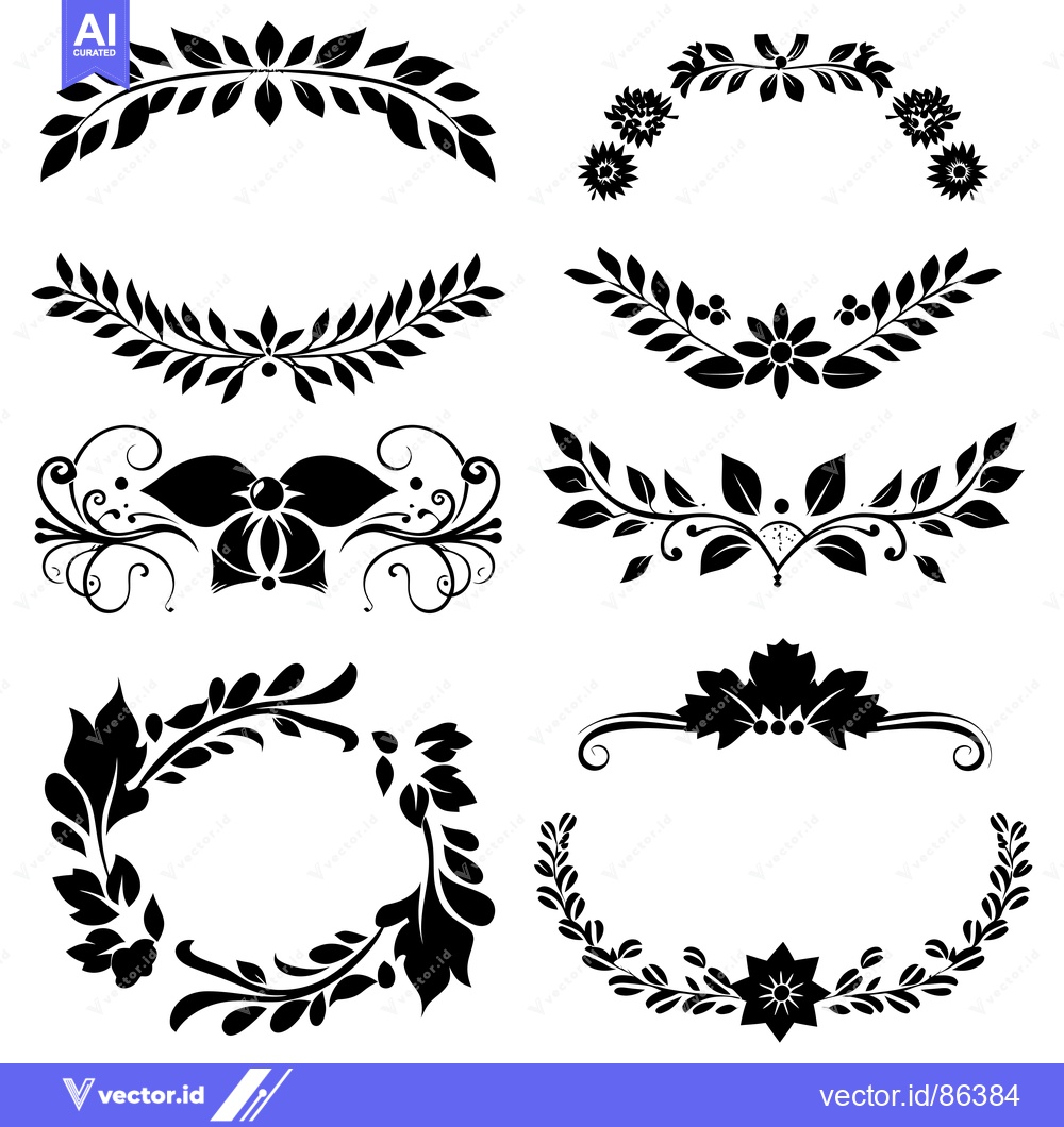 Premium Vector of Set of Black and White Floral Design Elements