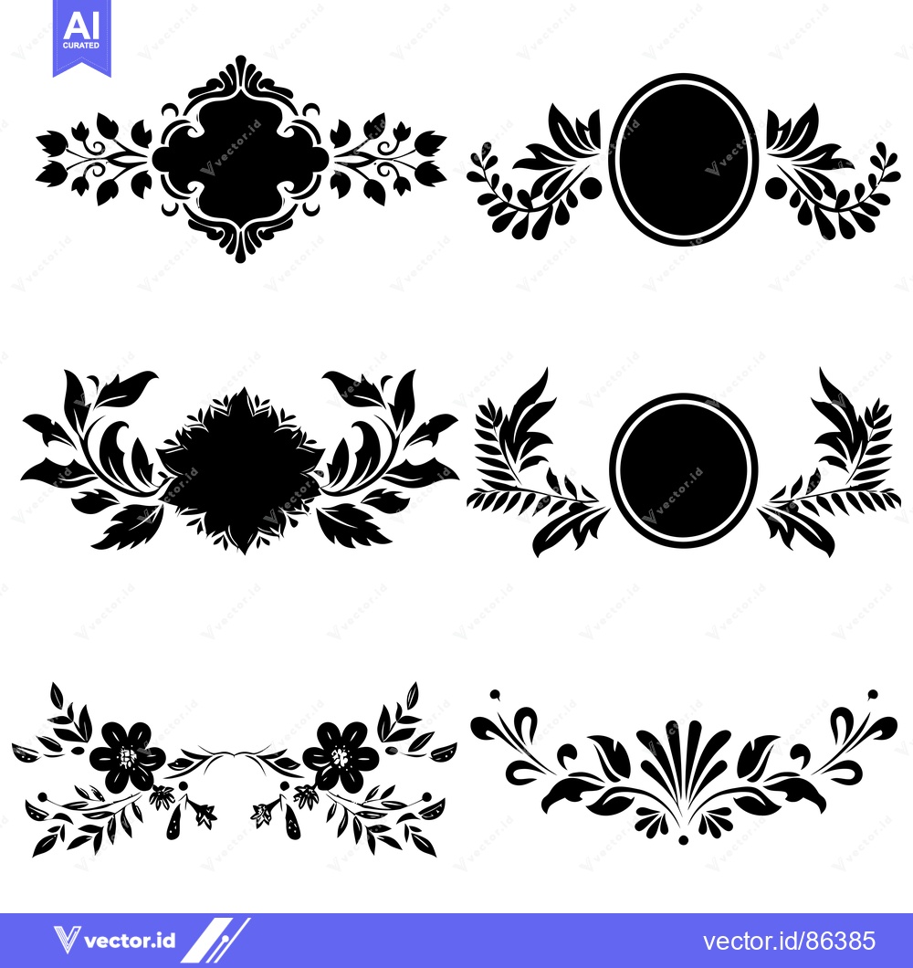 Premium Vector dari Black and White Floral Design Elements with Circles and Ornamental Sha