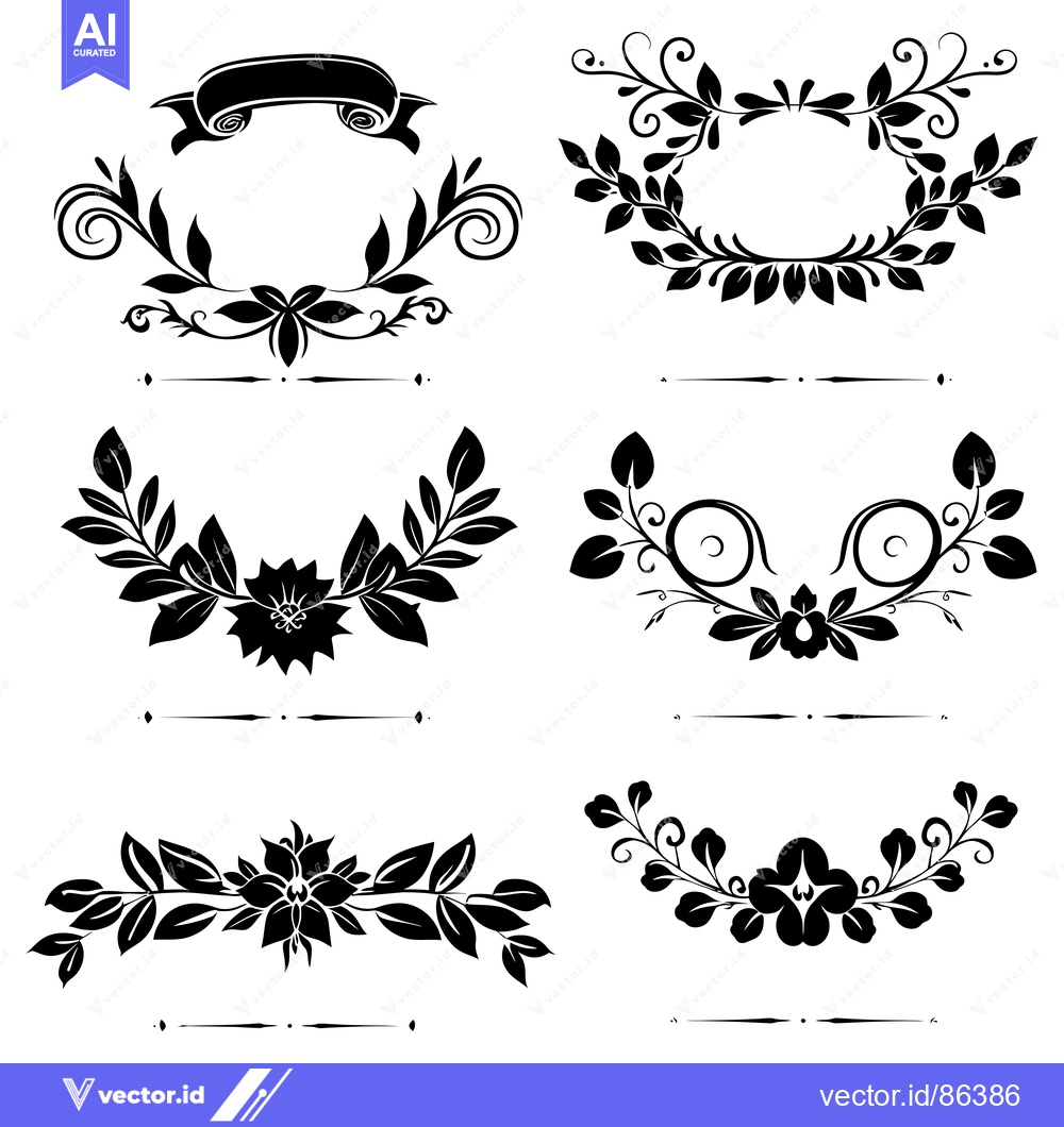 Premium Vector dari Black and White Floral Design Elements with Ribbon
