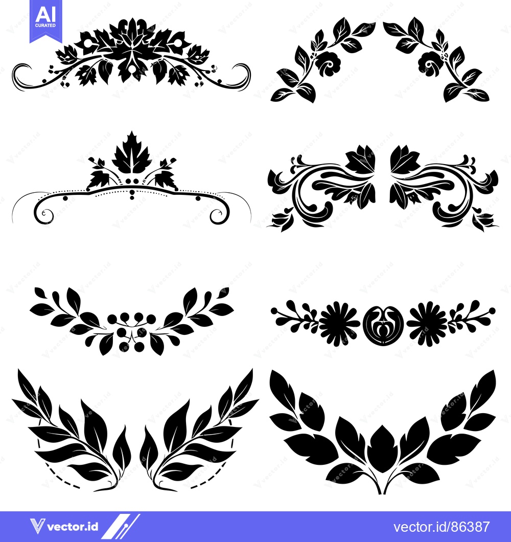 Premium Vector of Six Black and White Floral Designs