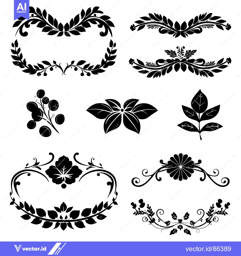 Premium Vector of Set of Black and White Floral Design Elements