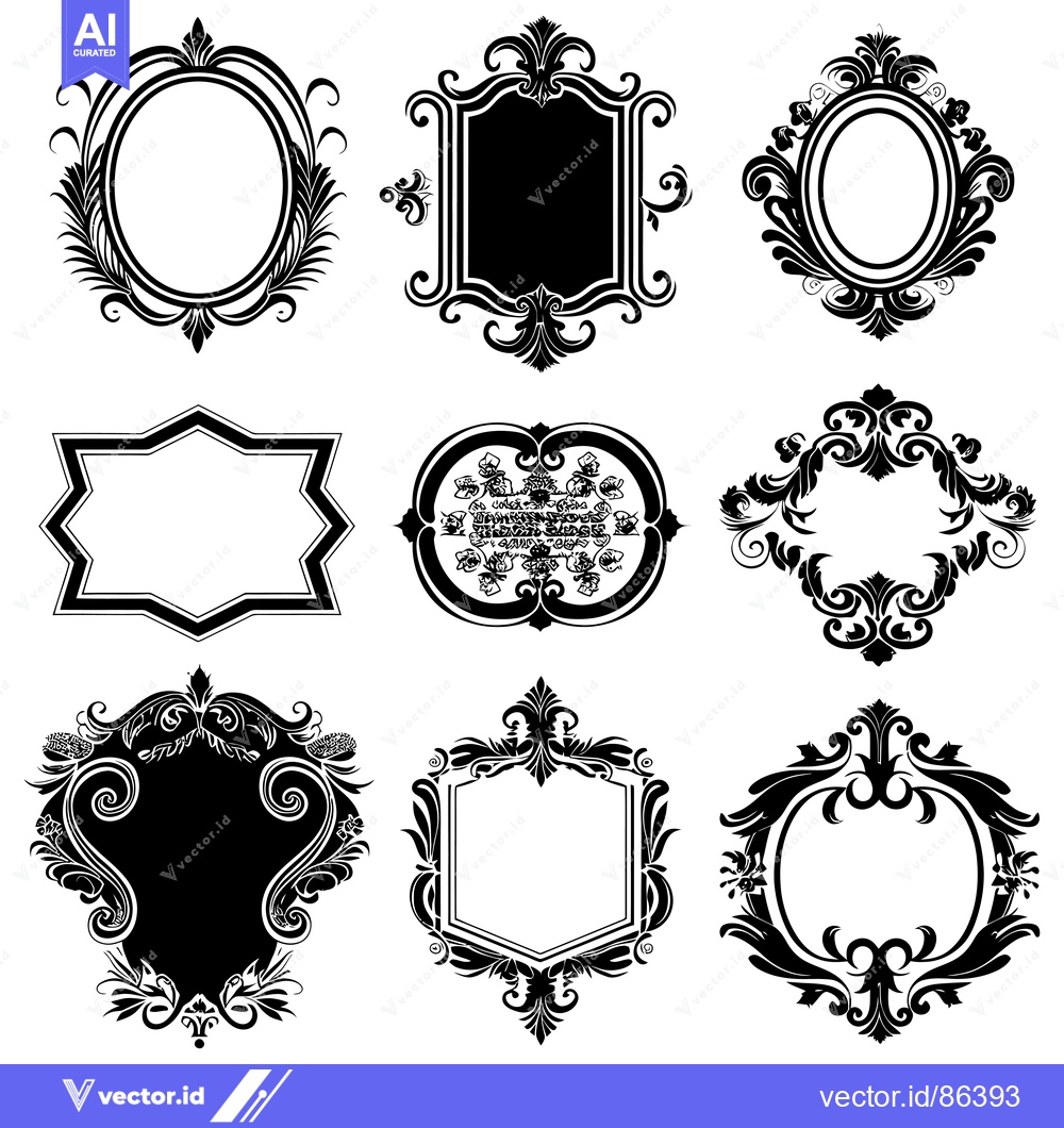 Premium Vector dari Nine Ornate Black And White Frames With Floral Designs