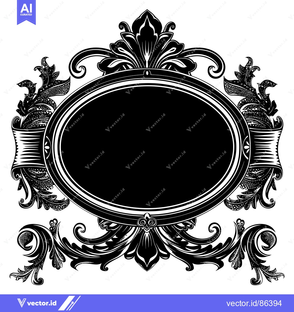 Premium Vector dari Ornate Black and White Oval Frame with Floral Accents