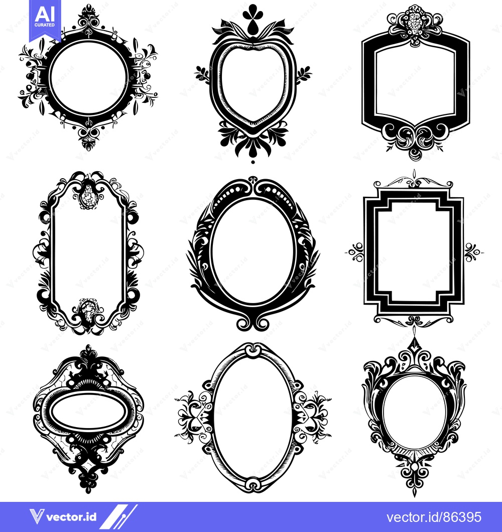 Premium Vector of Collection of nine ornate decorative frames with intricate details.