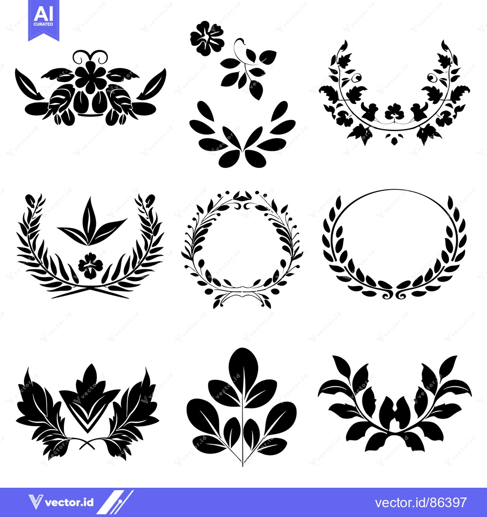 Premium Vector of Collection of Nine Black and White Floral and Leaf Designs