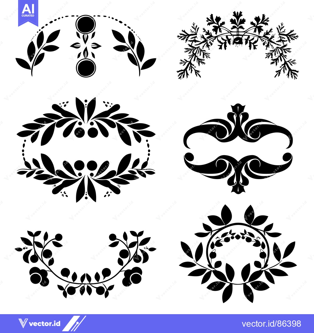 Premium Vector dari A Collection of Six Black and White Floral Design Elements