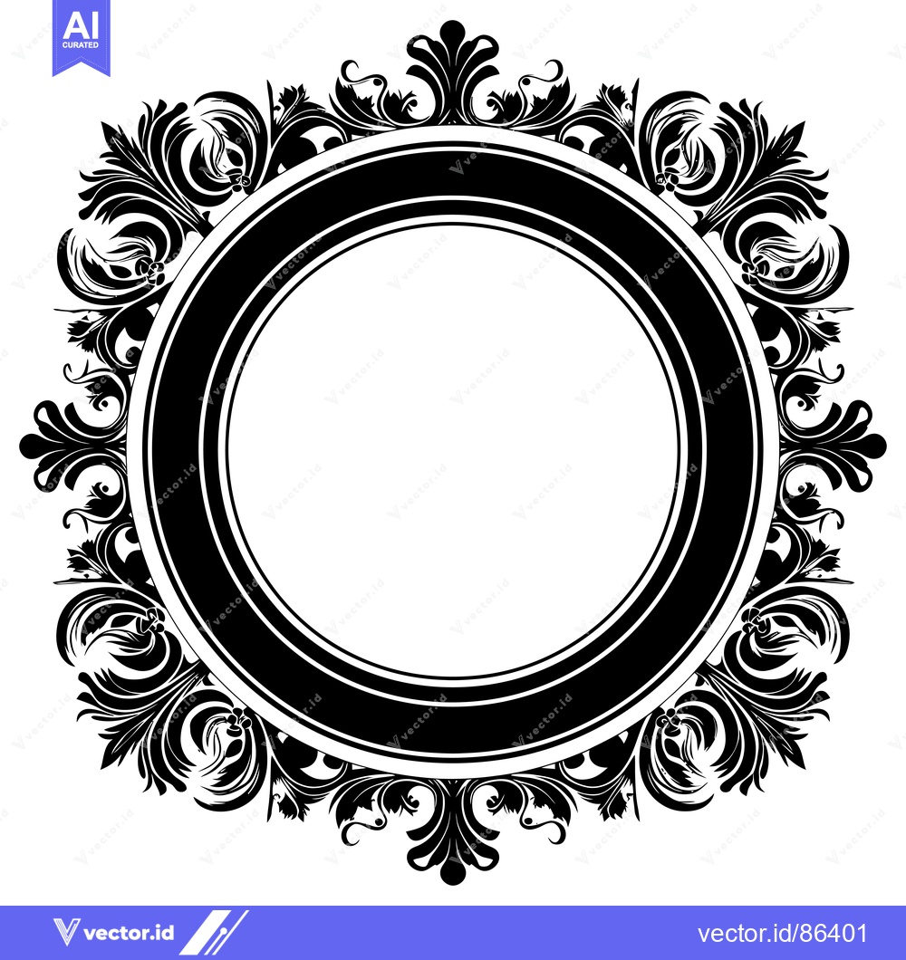 Premium Vector of Ornate Black and White Circular Frame with Floral Accents